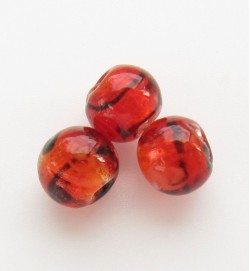 Silver Foil Beads 8mm With Stripes & Roses ~ Red