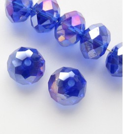 Faceted 8x6mm Abacus Glass Beads ~ Blue AB