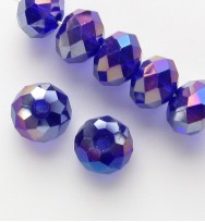 Faceted 8x6mm Abacus Glass Beads ~ Dark Blue AB