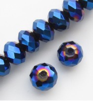 Faceted 8x6mm Abacus Glass Beads ~ Metallic Blue