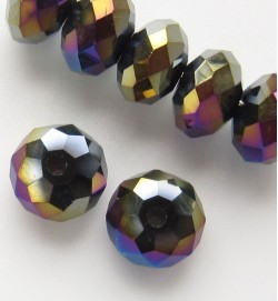Faceted 8x6mm Abacus Glass Beads ~ Metallic Blue/Purple AB