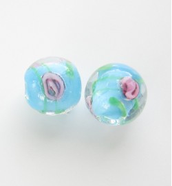 Lampwork 12mm Round Beads ~ Light Blue