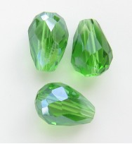 Crystal Glass 11mm Faceted Teardrops ~ Green