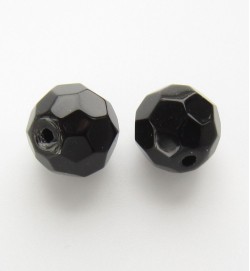 Faceted Round 10mm Glass Beads ~ Black