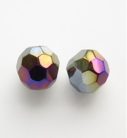 Faceted Round 10mm Glass Beads ~ Black AB