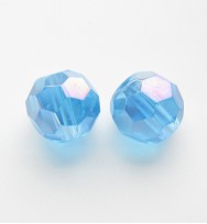 Faceted Round 10mm Glass Beads ~ Blue AB