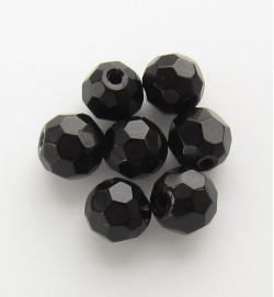 Faceted Round 6mm Glass Beads ~ Black
