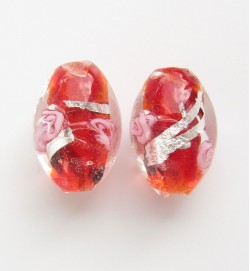 Lampwork 15mm Oval Beads ~ Red