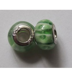 Murano Glass Bead Green/White Stripe